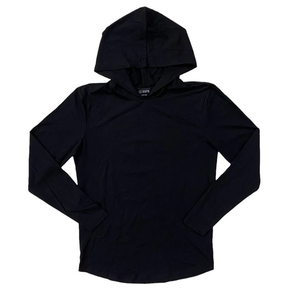 Cuts Clothing Men's Hoodie Curve Hem Signature Fit Long Sleeve Shirt - Black - Picture 6 of 8